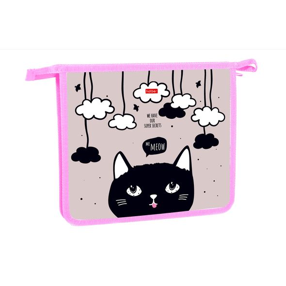 Папка для тетрадей Пластиковая А5ф Hatber 2 отделения на молнии -Meow-  в индив.упак. , 